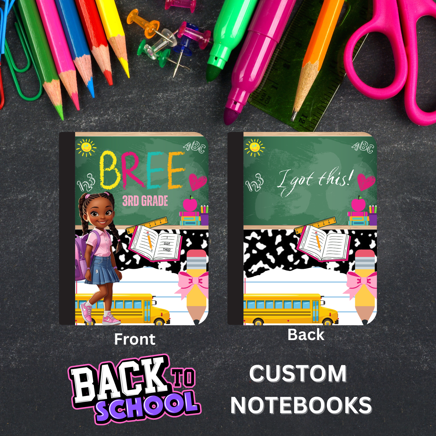 Girl & School Bus Composition Book